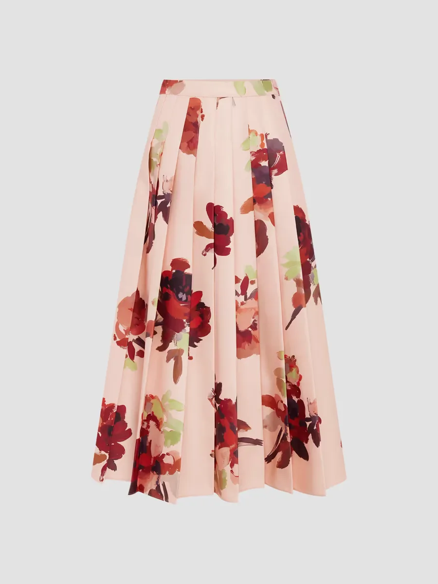 June Reverie Floral Pleated Midi Skirt by LEO LIN