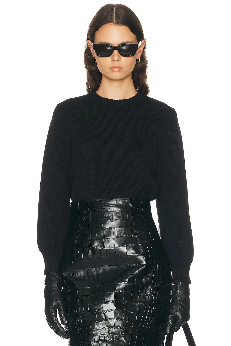 Cropped Cotton Knit Sweater