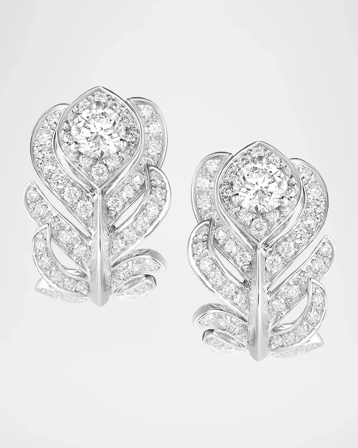 Nature-Plume De Paon 18K White Gold Diamond Huggie Earrings by Boucheron