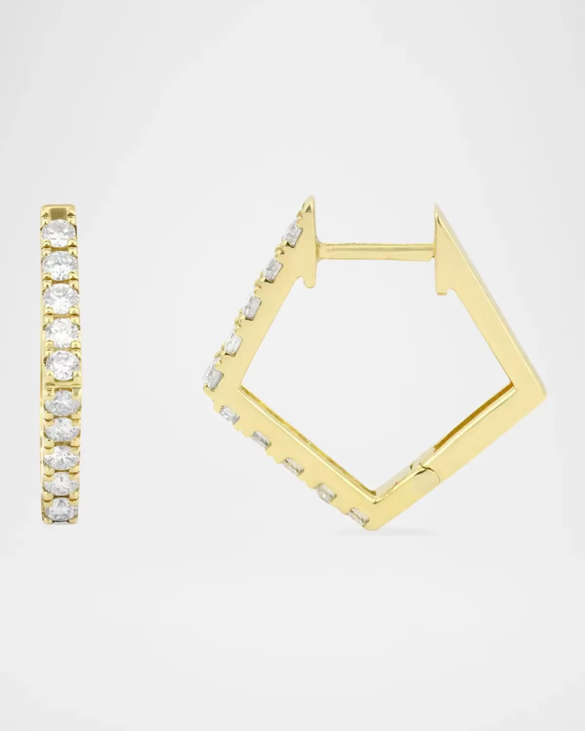 14K Yellow Gold White Diamond Pentagon Hoop Earrings by Wren
