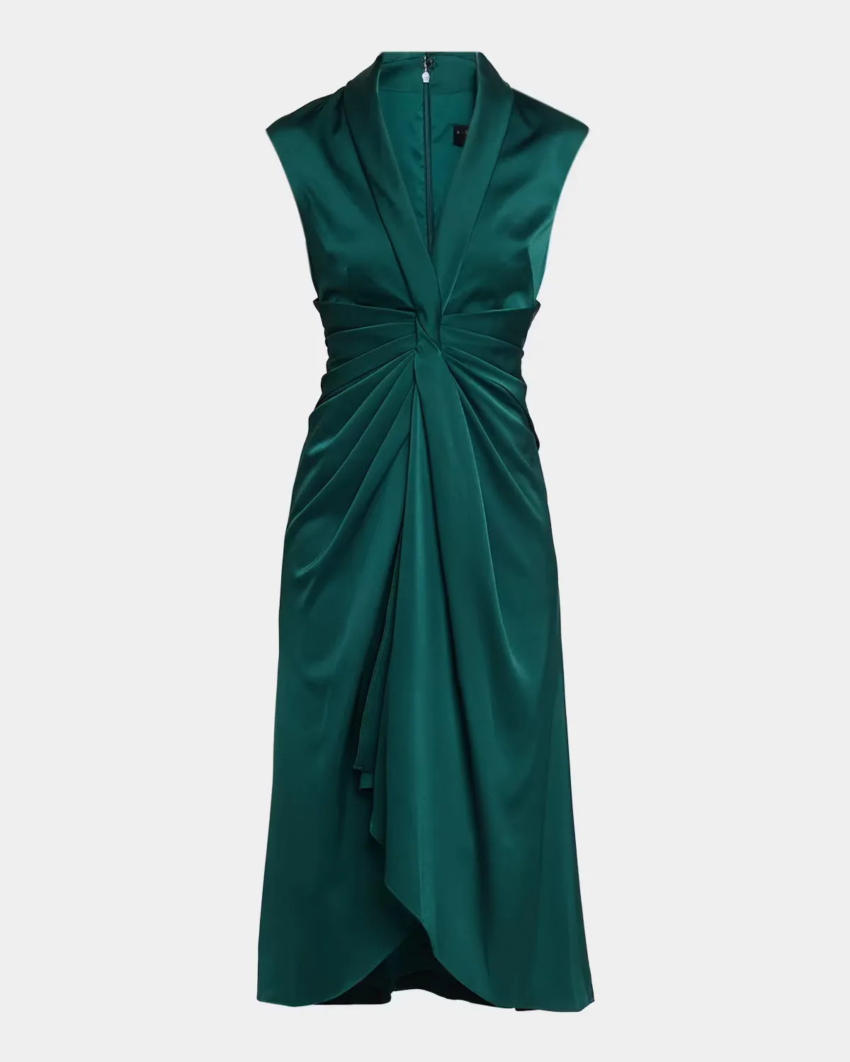Sleeveless Pleated Twist-Front Midi Dress