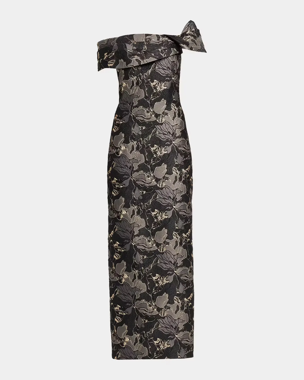 Brocade Draped Off-The-Shoulder Gown