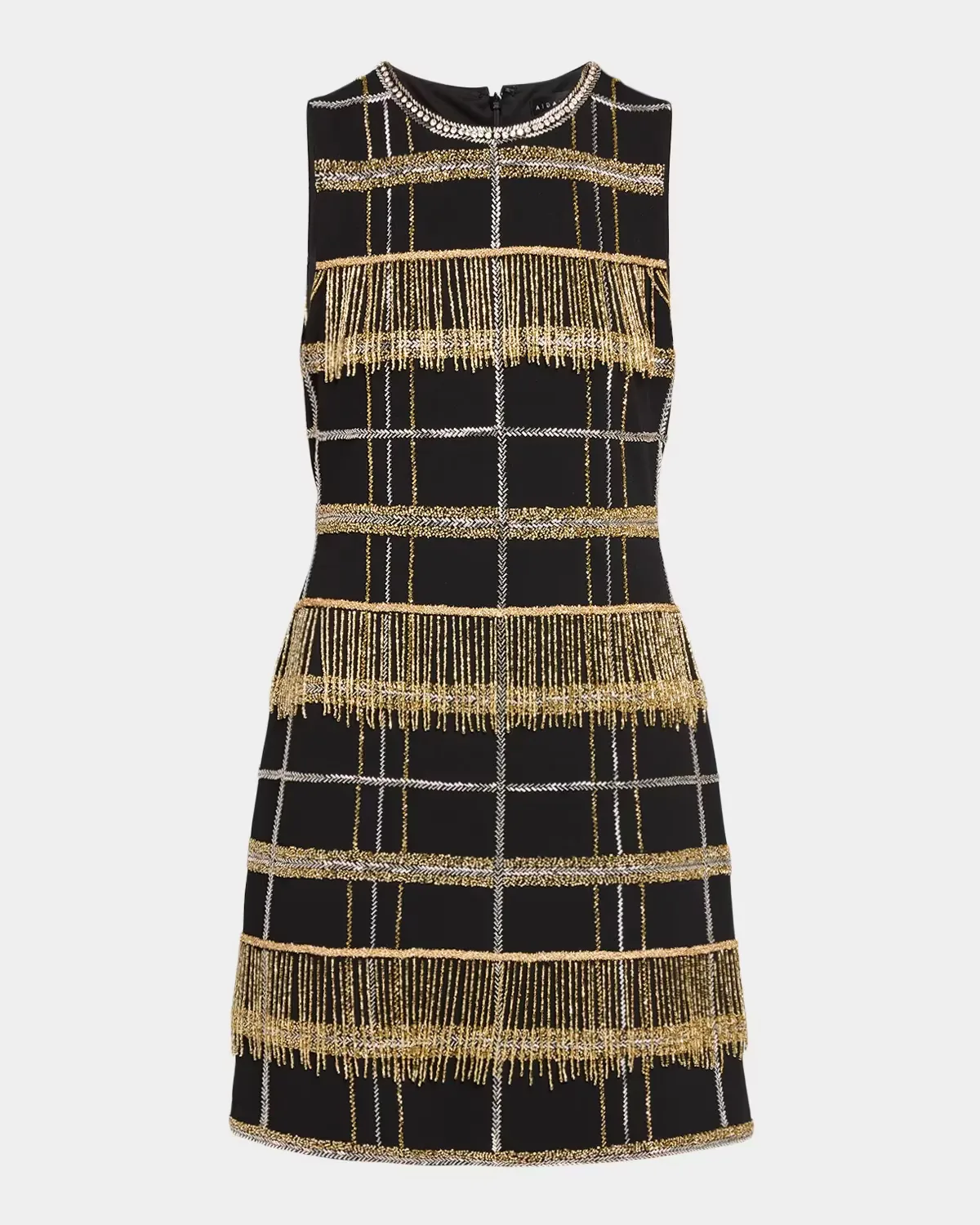 Beaded Plaid Fringed Dress by Aidan Mattox