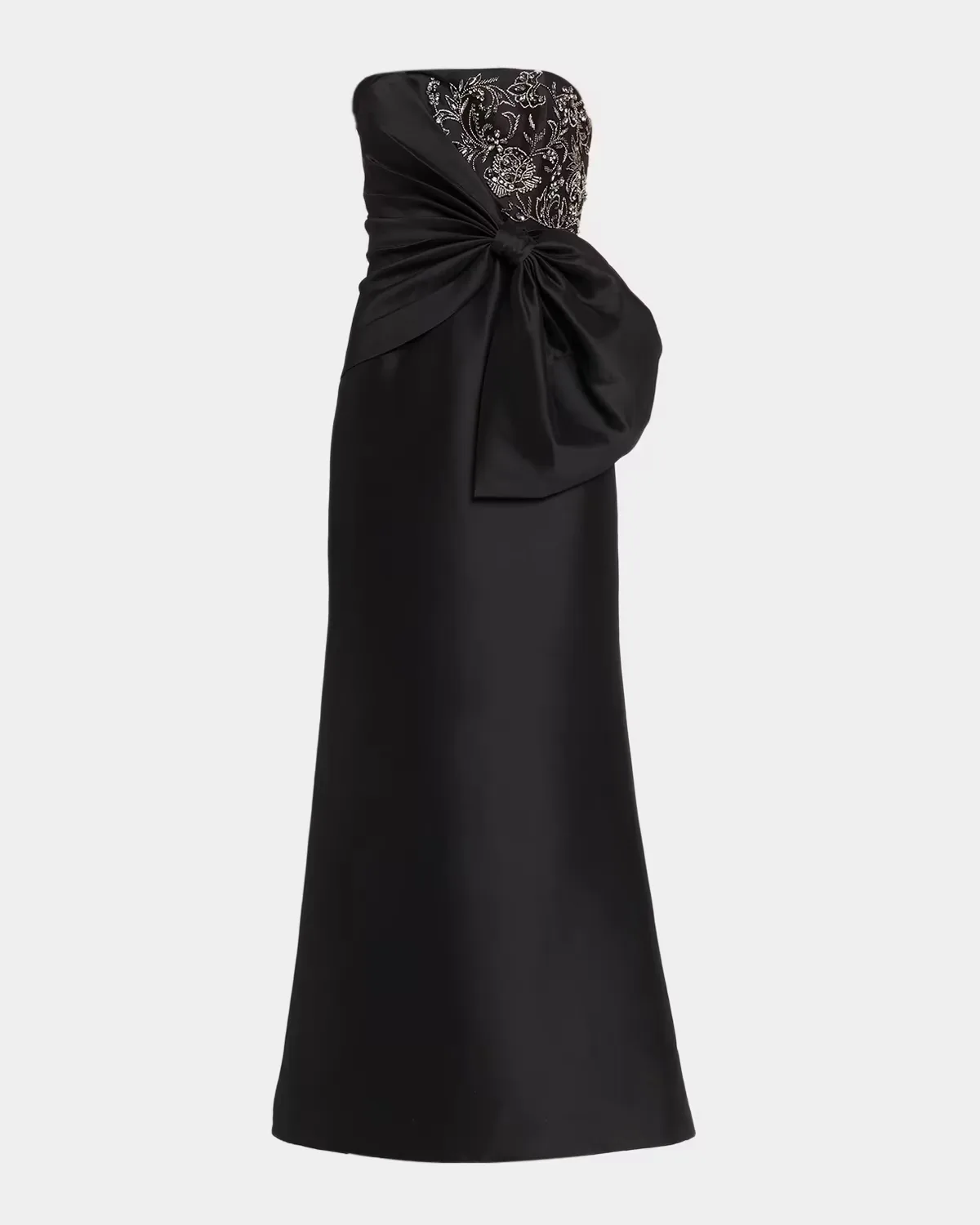 Mikado Bow-Detail Embroidered Strapless Gown by Aidan Mattox