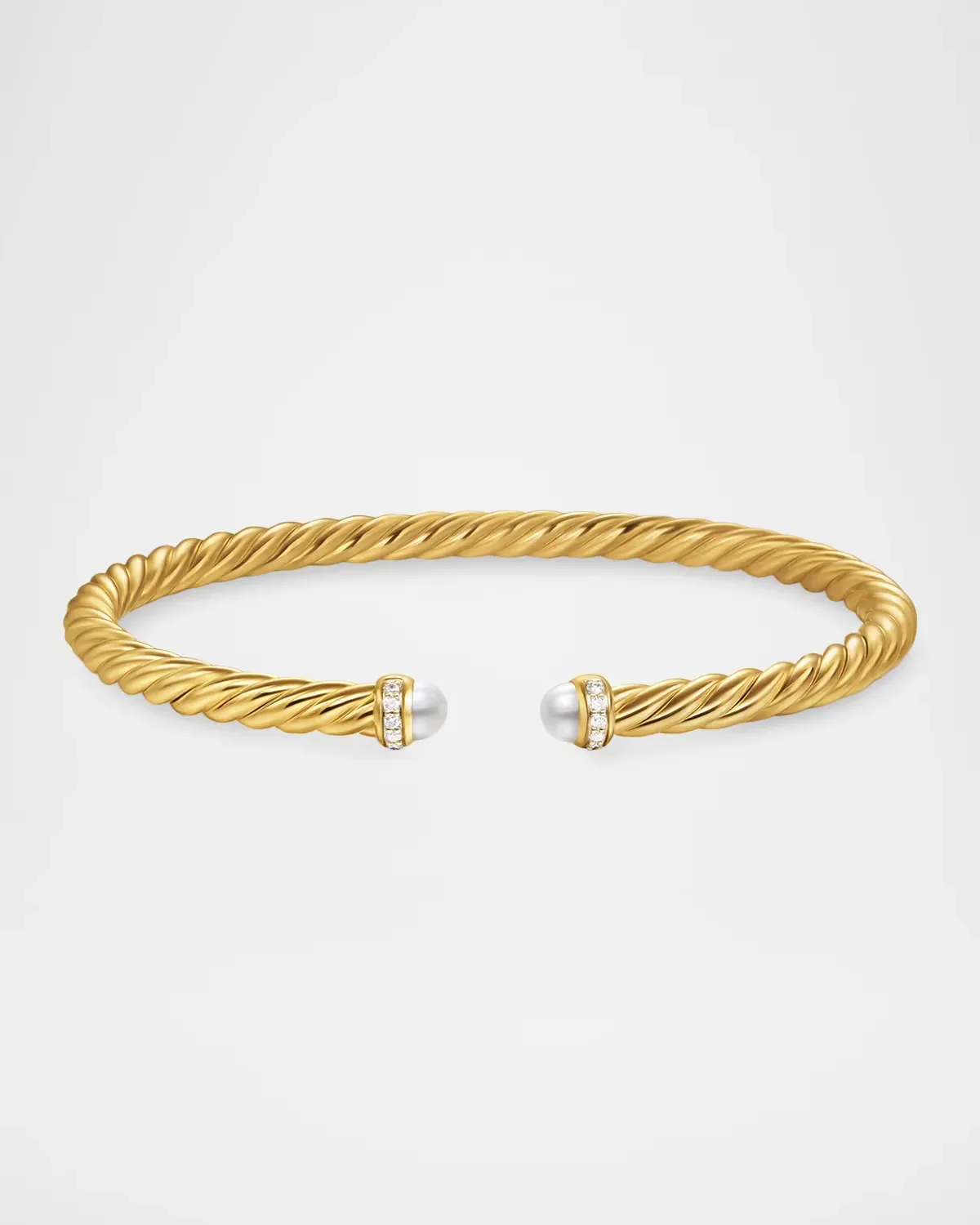 Cablespira Flex Bracelet with Diamonds and Pearls in 18K Gold, 4mm, Large by David Yurman