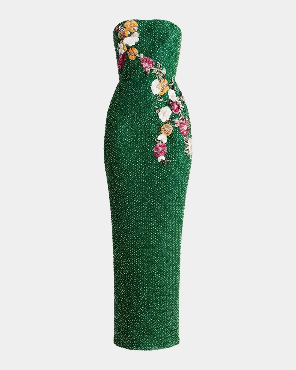 Silvia Beaded Floral Applique Column Gown by HELSI