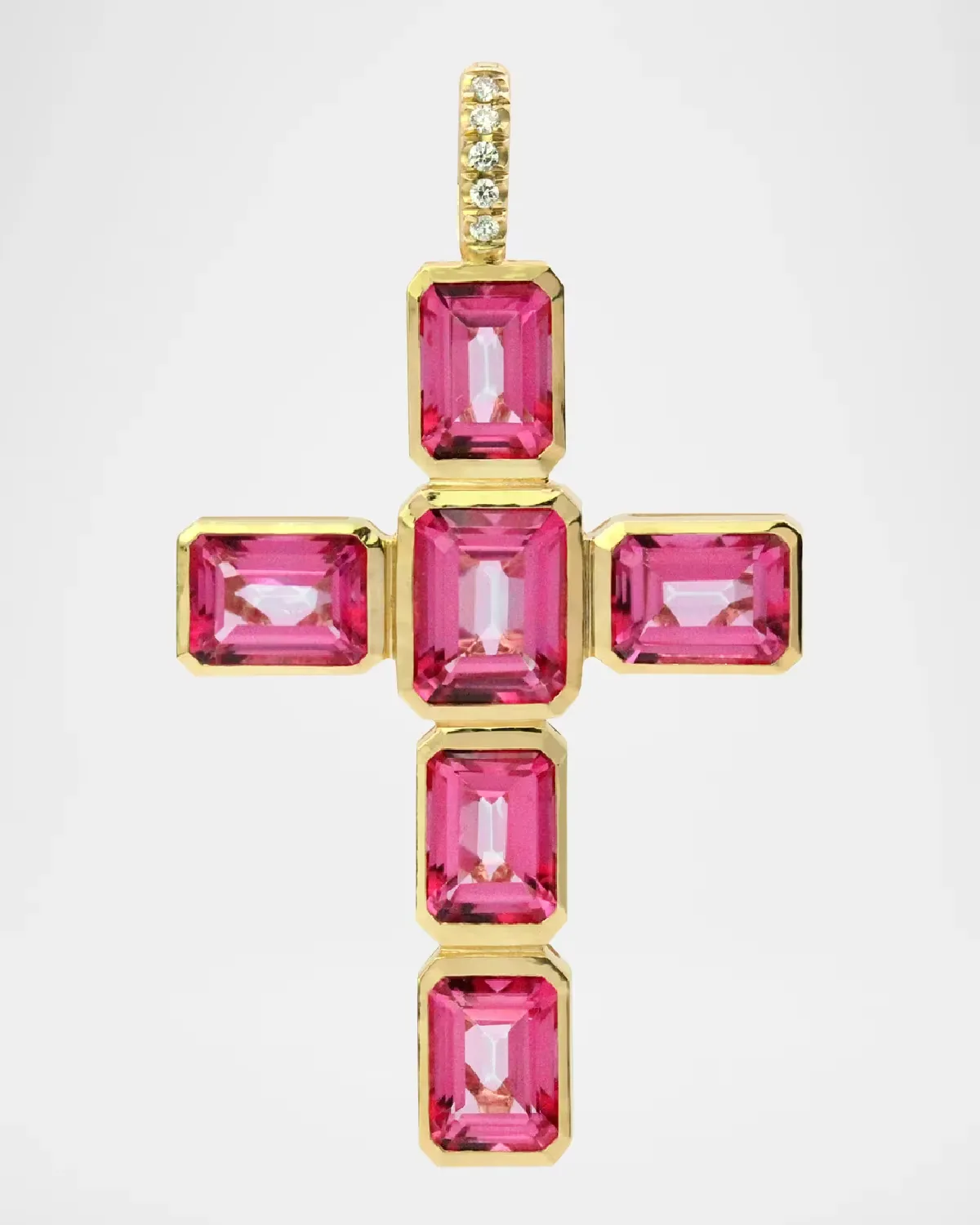 18K Yellow Gold Celeste Pink Topaz Cross Pendant by Wren