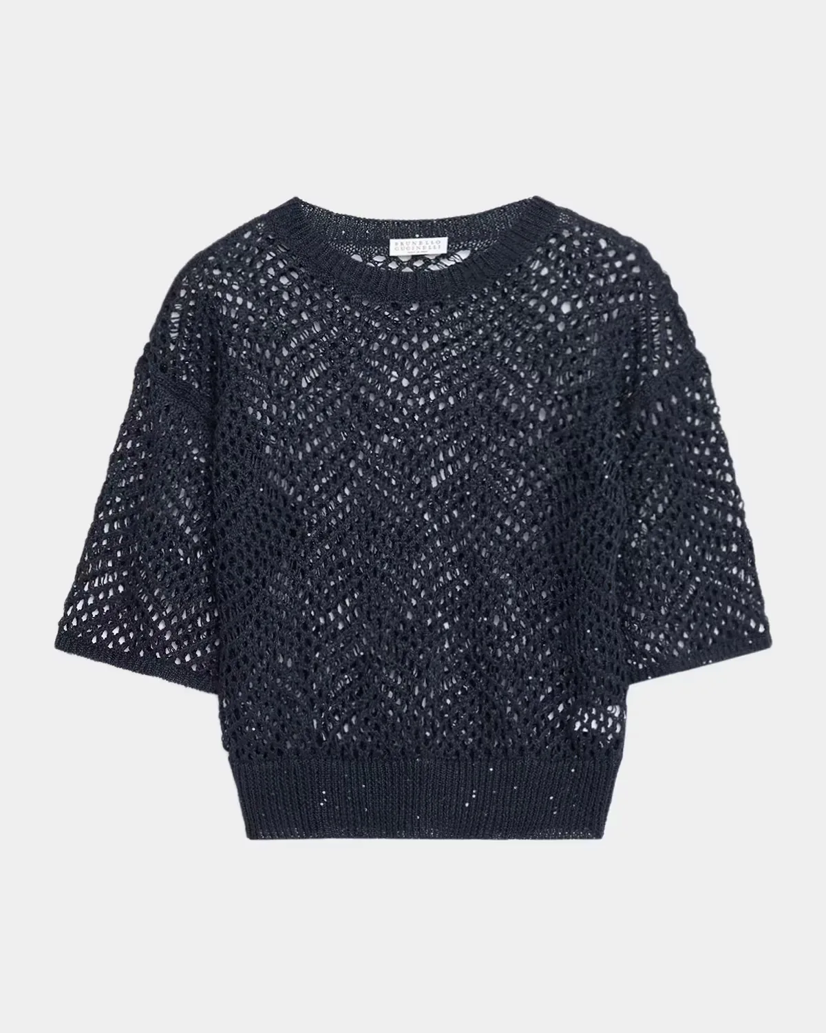 Linen Diamante Open Knit Short-Sleeve Sweater