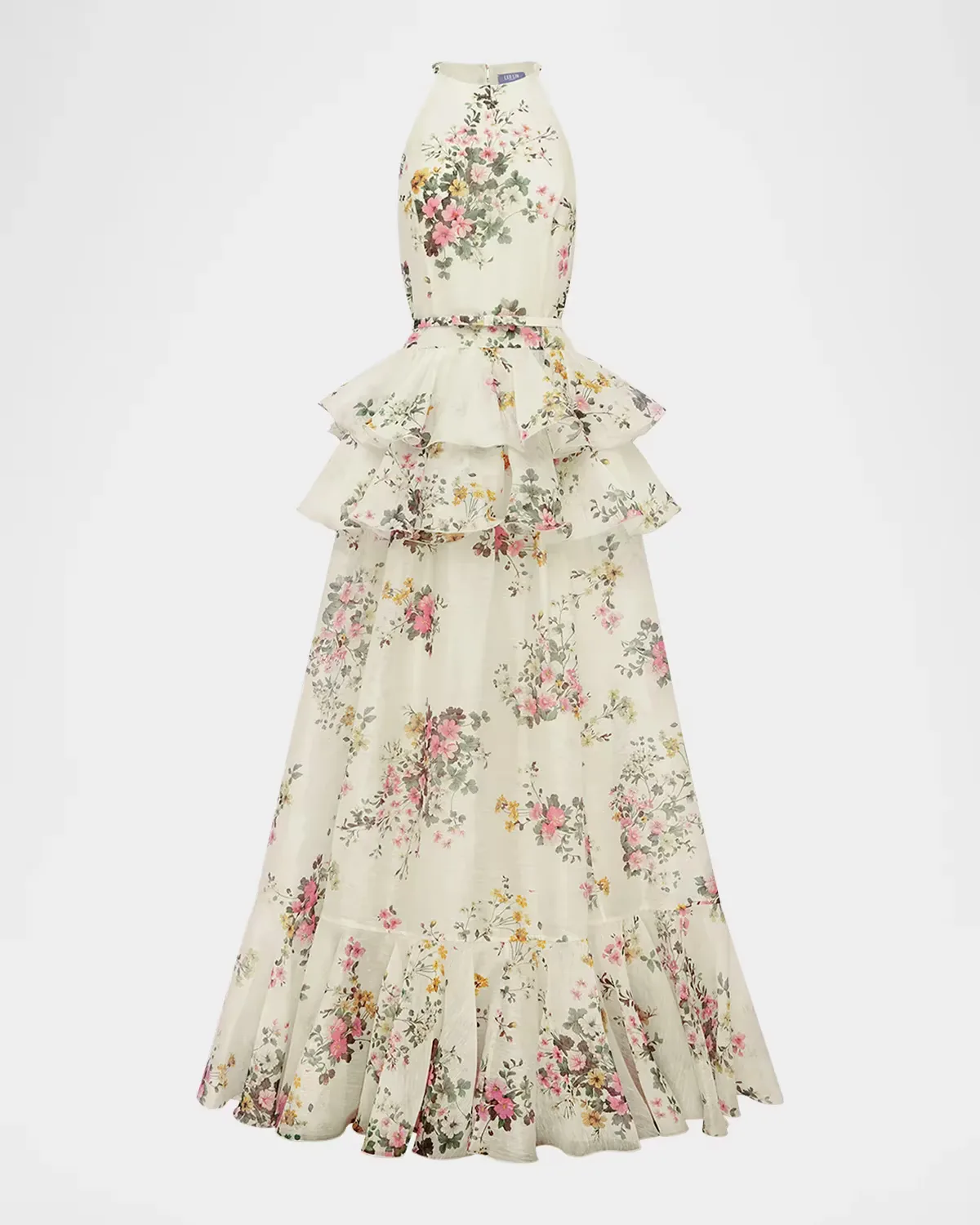 Senna Floral Ruffle Halter Gown by LEO LIN