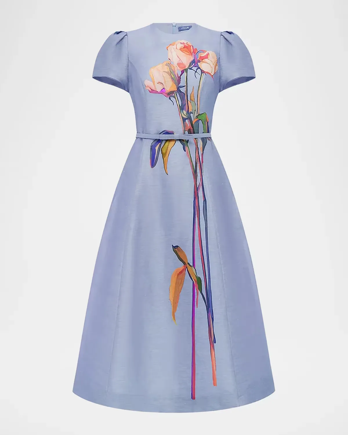 Marguerite Floral Puff-Sleeve Midi Dress by LEO LIN