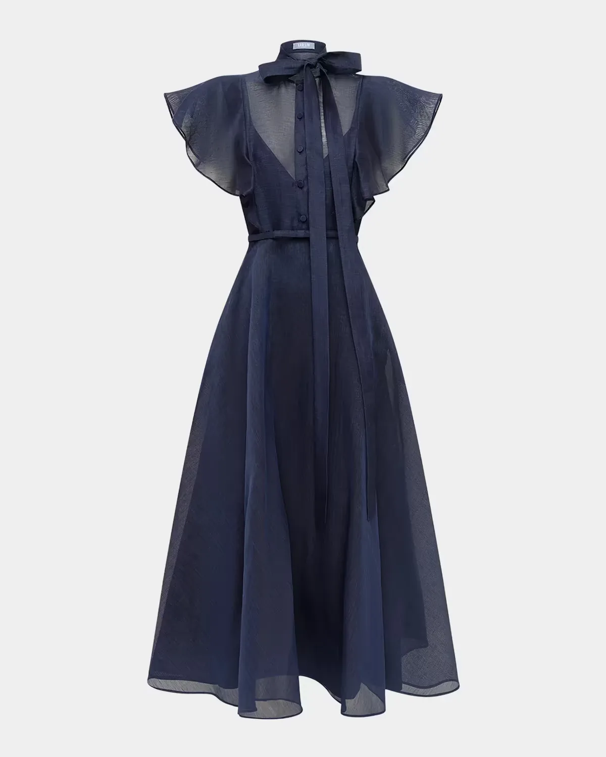 Elsie Belted Flutter-Sleeve Midi Dress by LEO LIN