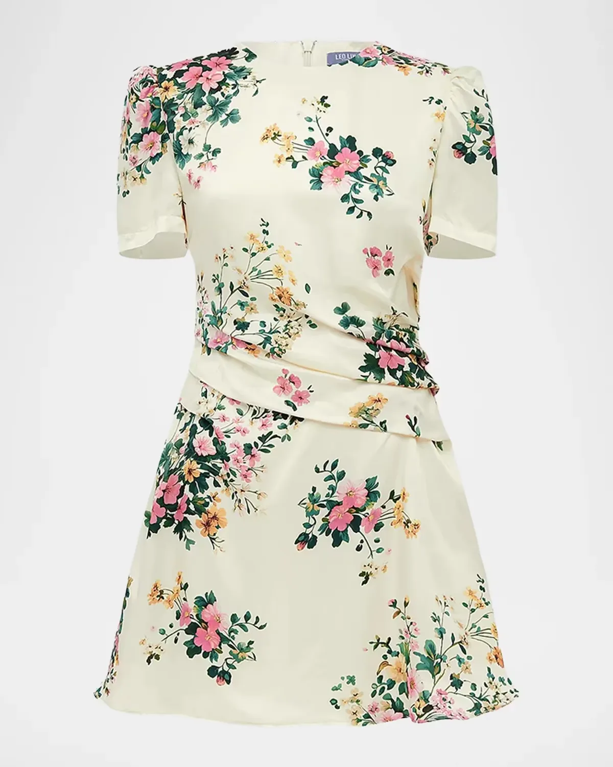 Elyse Ruched Floral-Print Mini Dress by LEO LIN