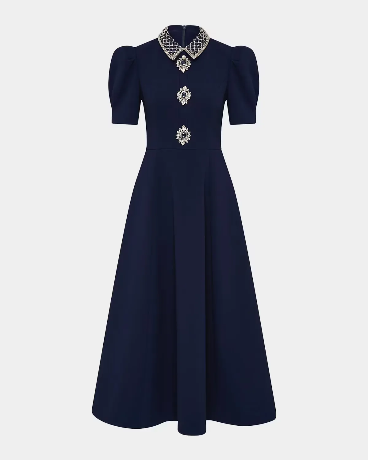 Crown Jewel Brooch-Embellished Midi Dress by Rebecca Vallance