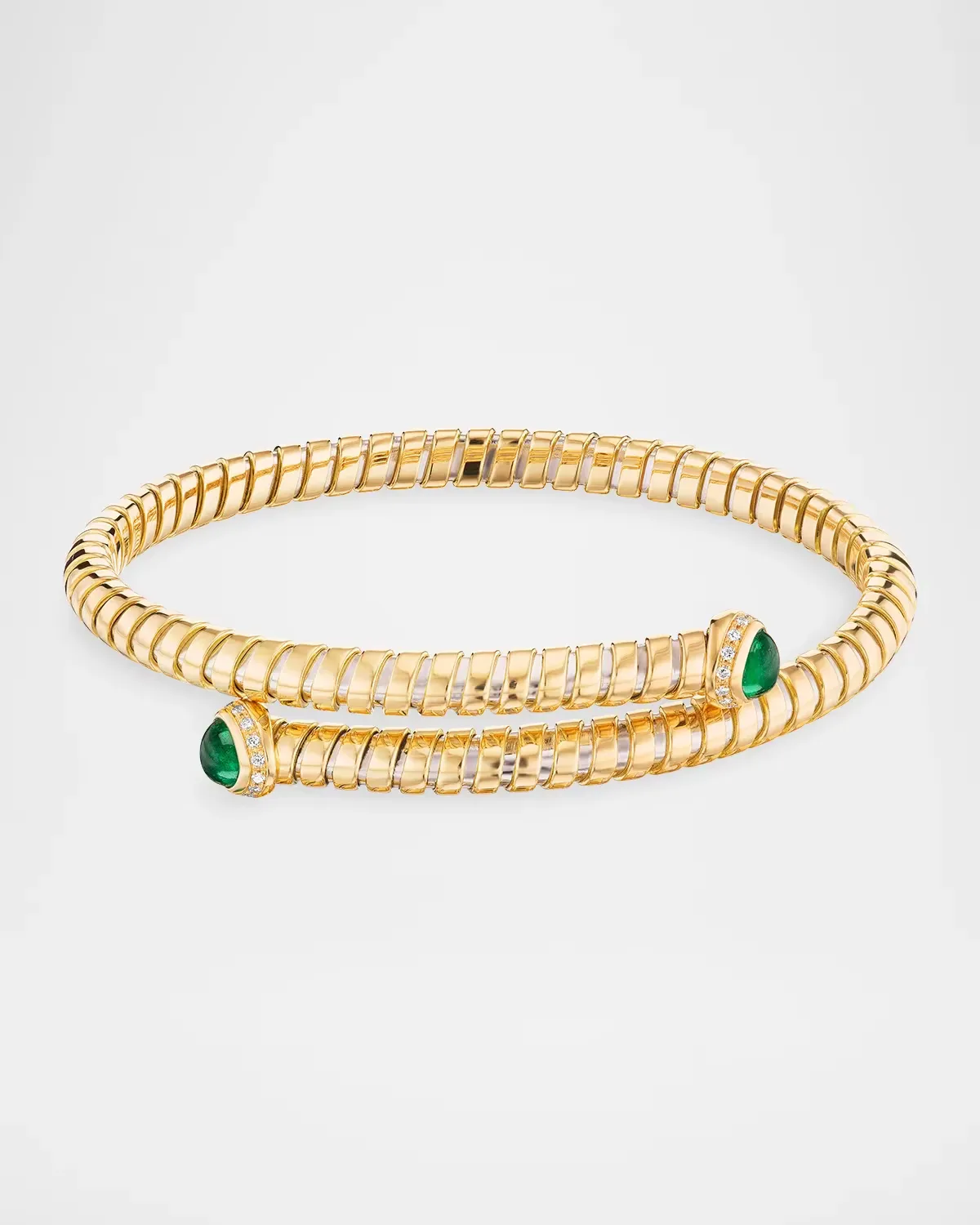 18K Yellow Gold Emerald Trisolina Bypass Bracelet with Diamonds by Marina B