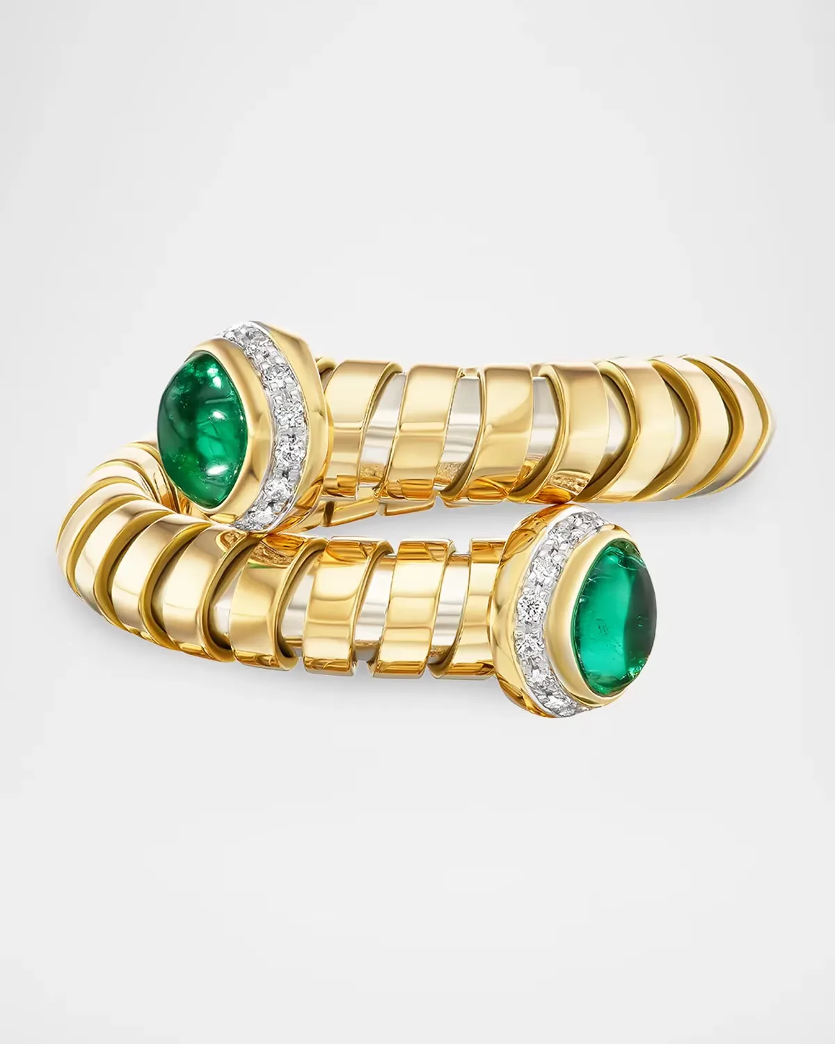 18K Yellow Gold Emerald Trisolina Bypass Ring with Diamonds by Marina B