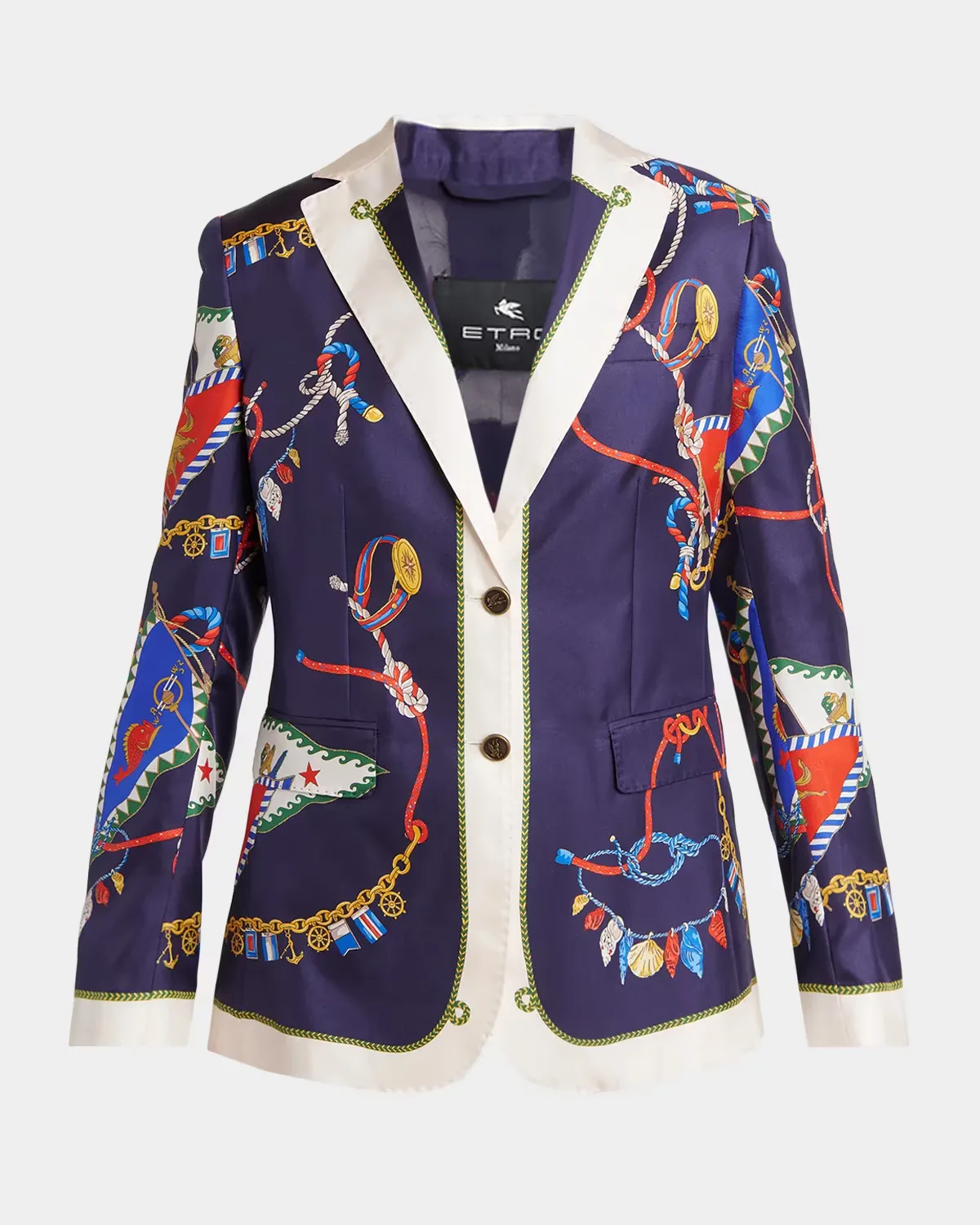 Nautical Print Satin Single-Breasted Blazer Jacket by ETRO