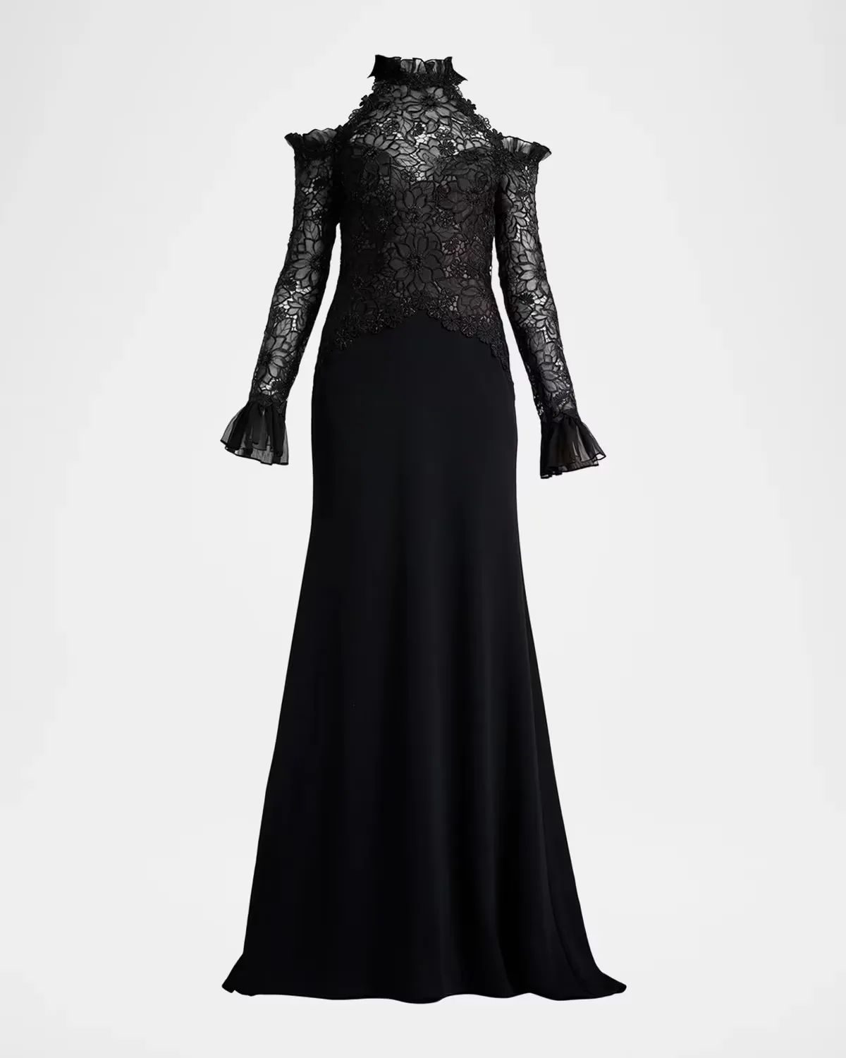 Cold-Shoulder Organza & Crepe Gown