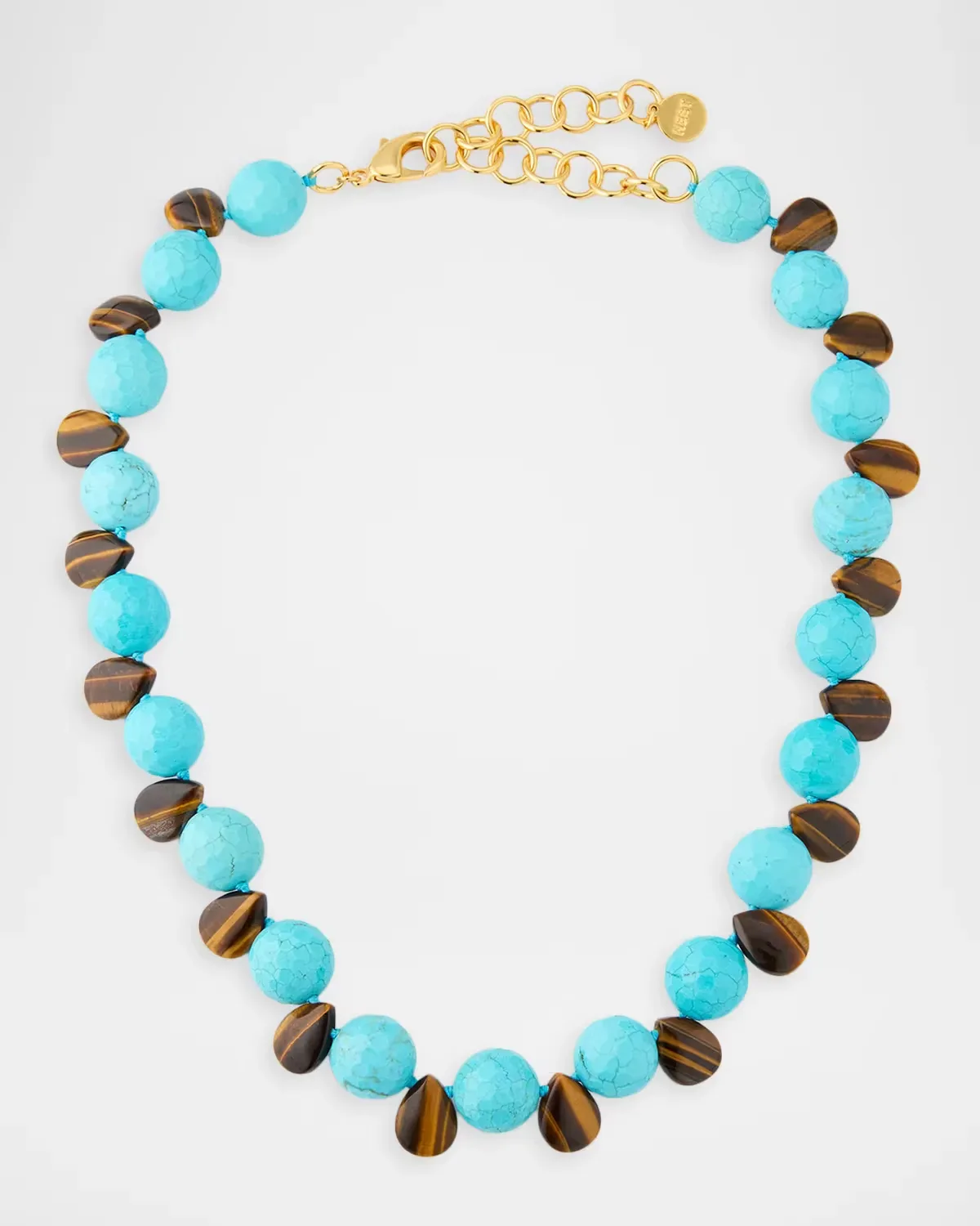 22K-Gold-Plated, Tiger's Eye & Turquoise Beaded Necklace by NEST Jewelry