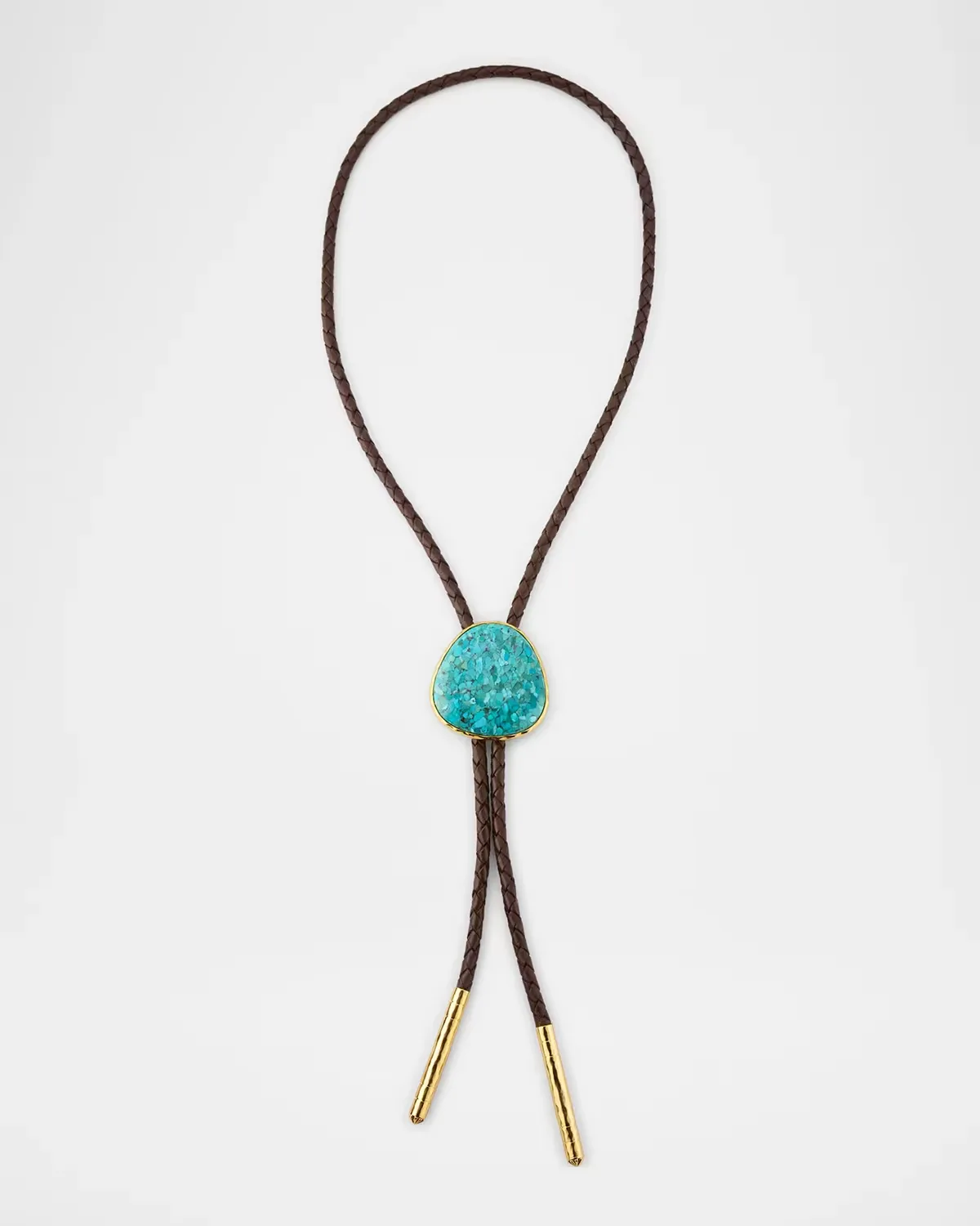 22K-Gold-Plated, Leather & Turquoise Bolo Necklace by NEST Jewelry