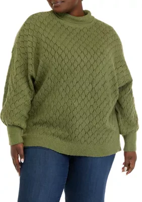 Drop Shoulder Pointelle Mock Neck Tunic Sweater by Wonderly