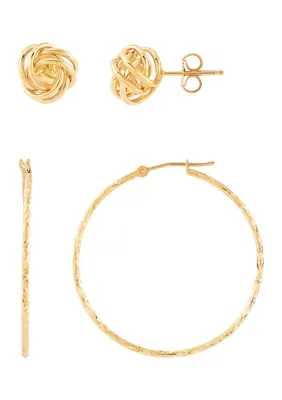 Love Knot Stud and Hoop Earring Set in 14K Yellow Gold by Belk & Co