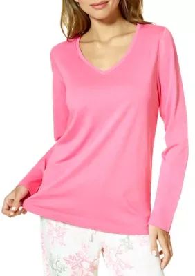 Solid Long Sleeve V-Neck Pajama T-Shirt by HUE