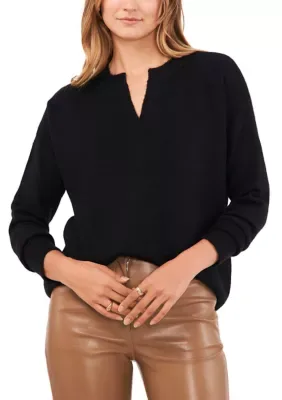 Long Sleeve Split Neck Sweater by Vince Camuto