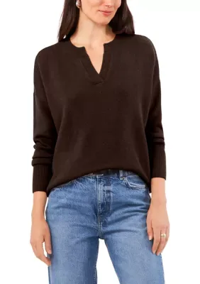 Long Sleeve Split Neck Sweater