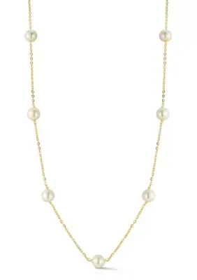 Sterling Silver 6mm Pearl Station Necklace, 18 In by Sphera Milano