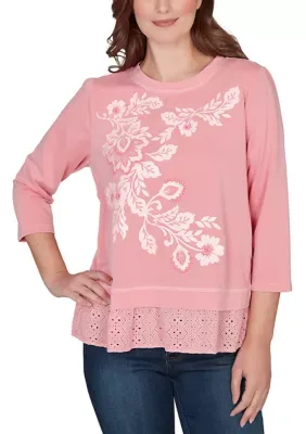 Embroidered Terry Crew Neck Top