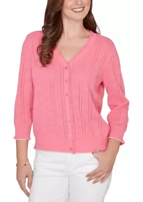 Pointelle Lace Trim Button Front Cardigan by Ruby Rd