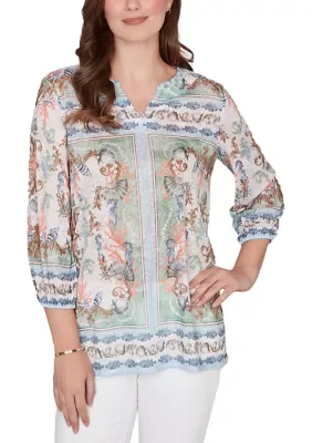 Ocean Motif Burnout Knit Top