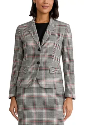 Two Button Plaid Flap Pocket Blazer by Kasper