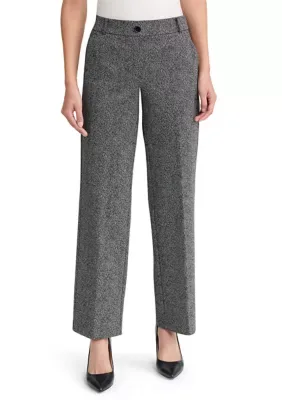 Faux Fly Wide Leg Herringbone Pants
