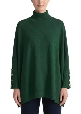 Mixed Cable-Knit Split Neck 3/4-Sleeve Poncho Sweater by Jones New York