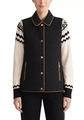 Quilted Snap-Front Vest with Faux Leather Trim and Zipper Pockets by Jones New York