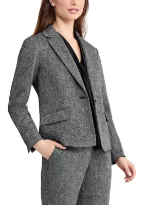 One Button Flap Pocket Herringbone Blazer by Kasper