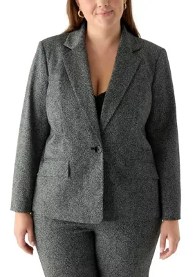 One Button Flap Pocket Herringbone Blazer by Kasper