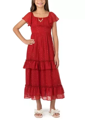 Clipped Dot Maci Dress with Necklace by Speechless