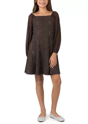 Glitter Knit Sheer Sleeve Dress by Speechless