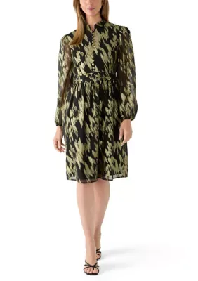 Split Neck Foil Dress by Tahari
