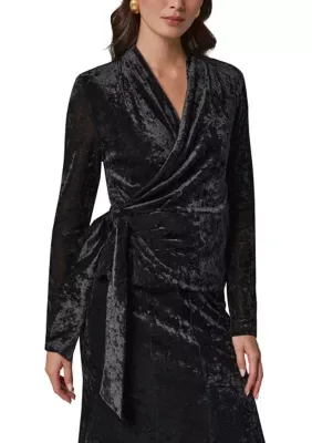 Long Sleeve Wrapped Velvet Top by Donna Karan New York