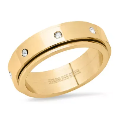 18k Gold Plated Stainless Steel and Simulated Diamonds Spinning Ring by Steeltime