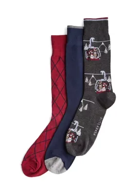 Holiday Ski Dogs Socks 3 Pack by Perry Ellis