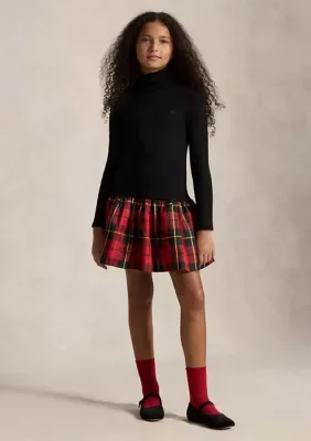 Plaid-Skirt Turtleneck Dress by Ralph Lauren