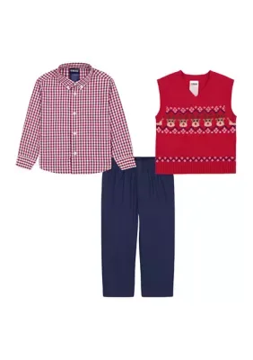 Reindeer Long Sleeve Shirt and Pants Set with Vest by IZOD