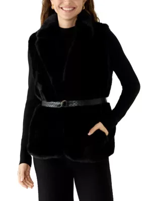 Belted Faux Fur Vest by Tahari