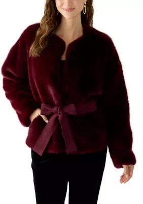 Faux Fur Tie Waist Jacket by Tahari
