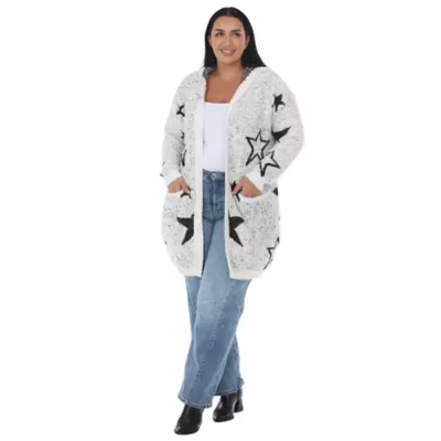 Star Print Hooded Plush Hooded Cardigan