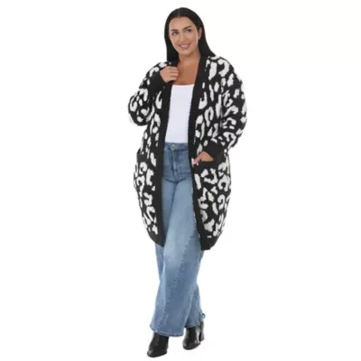 Leopard Print Plush Cardigan by White Mark
